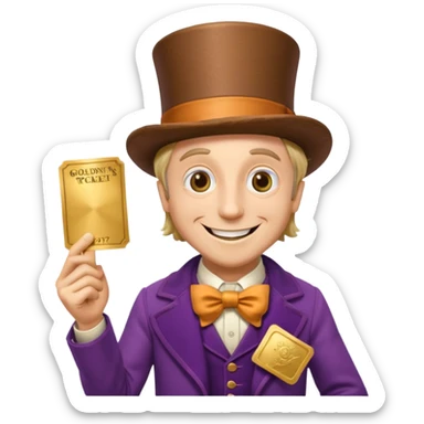 Wonka con un golden ticket sticker