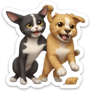 cat battle with two dogs sticker