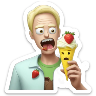  rick and morty eating a strawberry lemon gelato sticker