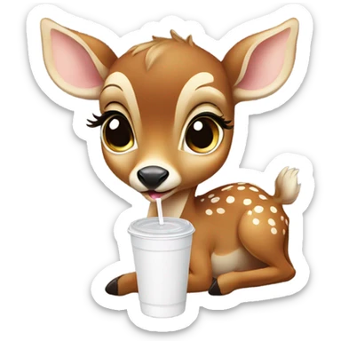Baby deer drinking iced coffee sticker