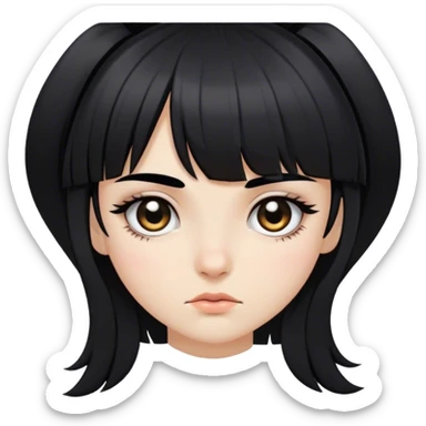 Chica blanca, cabello largo con cerquillo corto por arriba de las cejas color negro, y tres tajos en la ceja  sticker