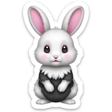 a white and black baby rabbit staying on its lelegs sticker