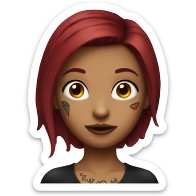 dark red hair girl with tattoos and a nose rin sticker