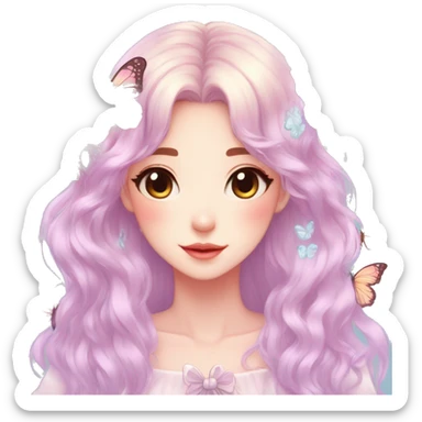 gorgeous anime pastel lady with butterflies and beautiful hair fairycore cottagecore sticker