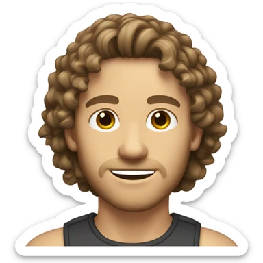 Caucasian male, shoulder length curly brown hair, brown glass stubble sticker