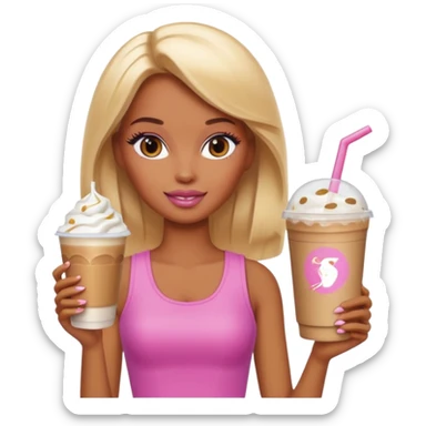 brown skin blonde barbie with iced latte sticker