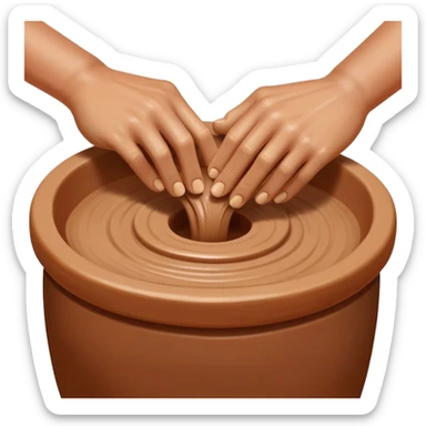 hands using thumbs to press downward into center of clay on pottery wheel sticker