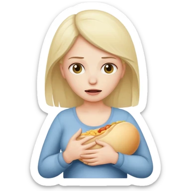 Hungry woman holding stomach because she is hungry sticker