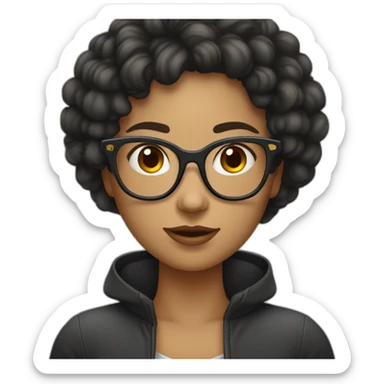 Fille cheveux noirs longs ondulés et lunettes de vue sticker