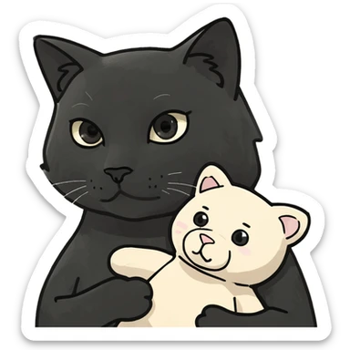 Back cat with cream teddy bear  sticker