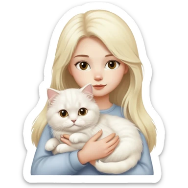 blond girl with White British longhair cat sticker