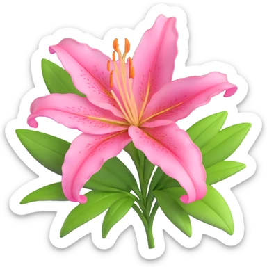 Elegant pink lily flower with detailed petals and green foliage sticker
