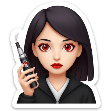 A girl holding a vape with red eyes  sticker