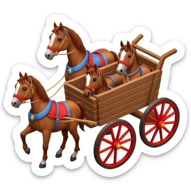horses pulling a cart, isometric view, emoji style, different cart design sticker