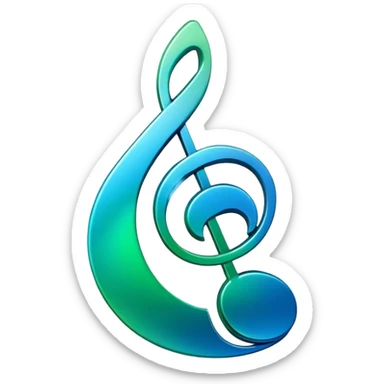 music icon, shining, 3D gradient blue to green music icon logo note  no background unique y2k clipart sticker