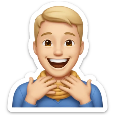 generate emoji of guy laughing with his hands around his neck sticker