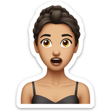 ballerina with dark brown hair with a very shocking stressed facial expression, with her mouth open and strong emotional brows sticker