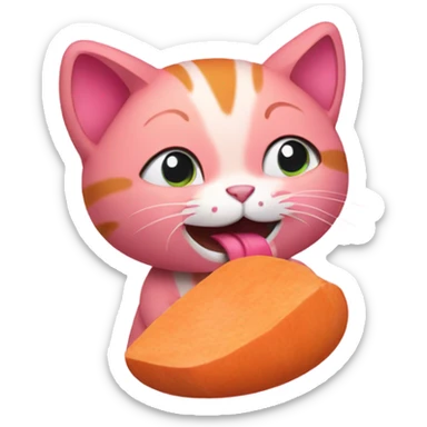 pink cat eating a yam sticker