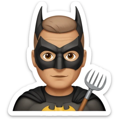 gardener with tanned skind and batman mask brown eyes and buzzcut sticker