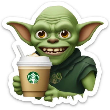 ugly goblin with starbucks drink  sticker
