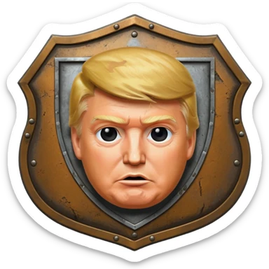 a shield with Donald Trump's face sticker
