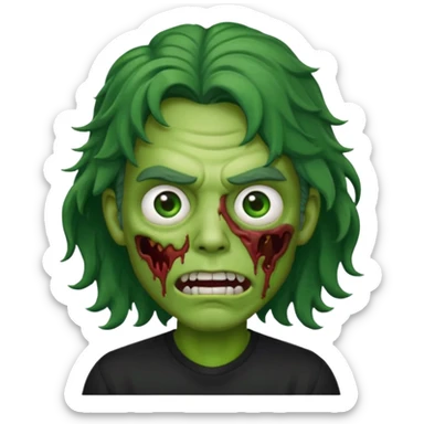 zombi emoji man with a wavy medium hair, mouth, nose, green skin, black shirt sticker