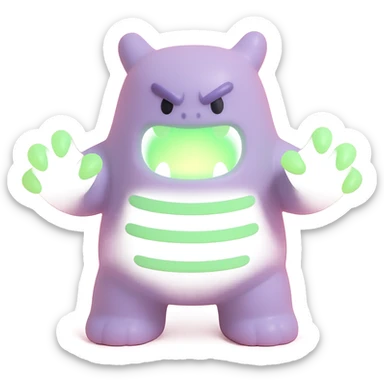 monster with glowing green claws, illuminated mouth, and neon stripes, menacing pose sticker