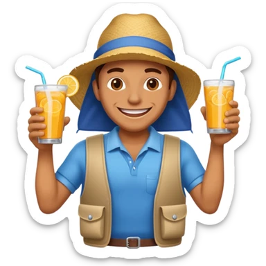 A vendor with a big beverage cooler, offering cold drinks with a wide grin sticker