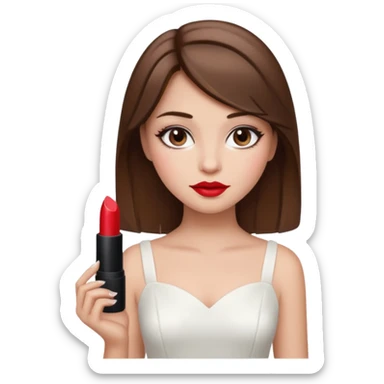 a middle brown hair girl with elegant white dress, wearing makeup sticker