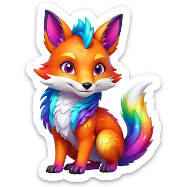 Animated Fox dragon hybrid face front full body rainbow colored sticker
