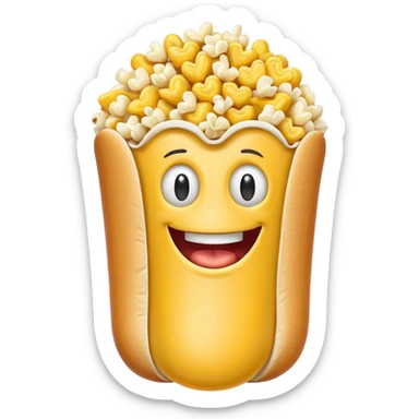 Merge an image of a popcorn kernwl with the graphical representaiton of the hotdog emoji. It can be bad and cringe sticker