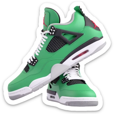Jordan 4 Pine Green sneaker with arms, legs, and a surprised facial expression sticker