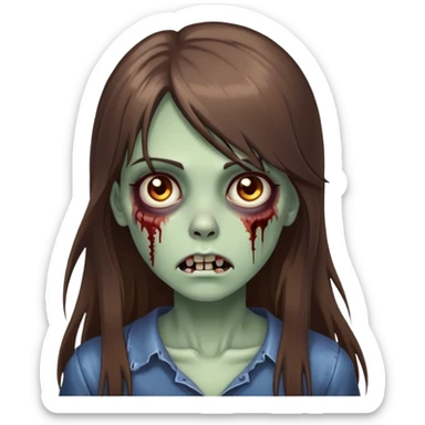 zombie girl with long brown hair with side bangs  sticker