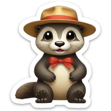 loutre sur panda avec un chapeau sticker
