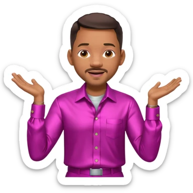 Will Smith with dark brown hair, metallic fuchsia dress shirt, metallic white pants sticker
