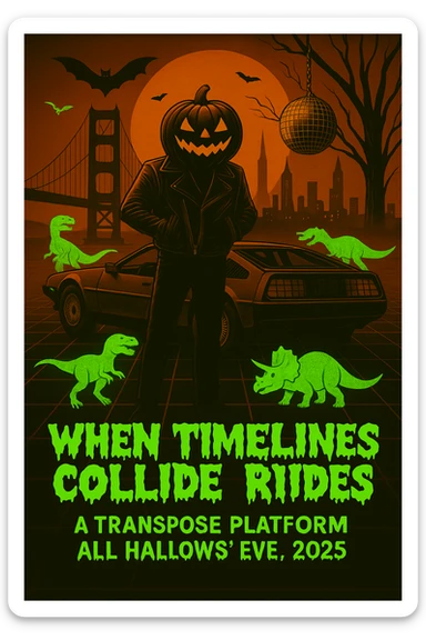 make the dinosaurs a neon green, create a font where the letters look like melting spooky sticker