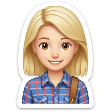 smiling girl in plaid shirt sticker