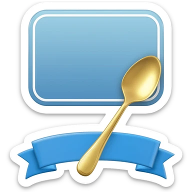 Blue verification badge, gold spoon, ribbon sticker