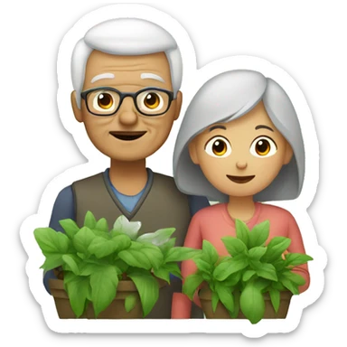 grandmother and grandfather with plants sticker