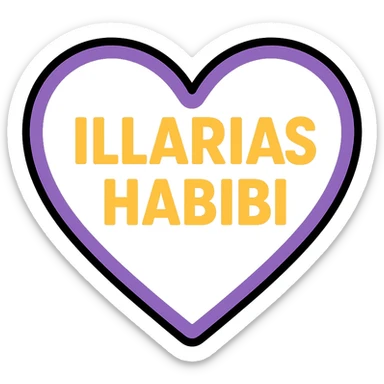 Change the font of the text 'Illarias Habibi' to a bold sans-serif style, keeping the black heart with purple outline and no background. sticker