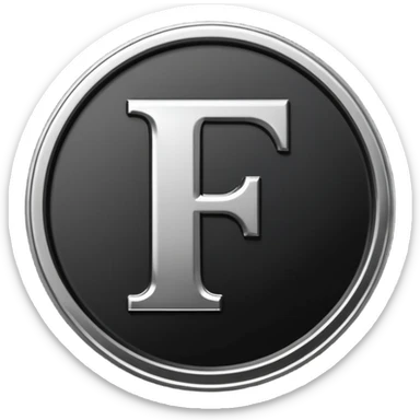 Emoji icon of a black coin with engraved letter F, minimalist style, isolated, no color sticker