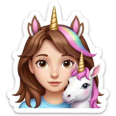 Brown hair girl with unicorn ears  sticker