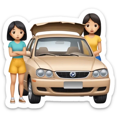 two asian girl friends broken car sticker