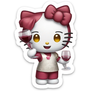 Hello Kitty drinking red wine sticker