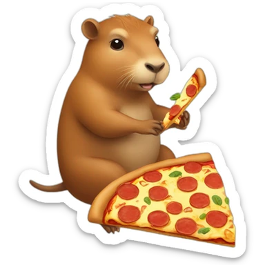 little capybara eating a pizza riding on capybara sticker