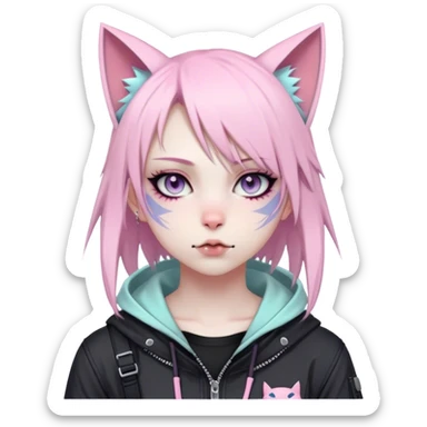 Edgy Cute Realistic Kawaii Cute Cool Pastel Cartoon Beautiful Elegant Pretty Anime Punk Techwear Gothic Catgirl sticker