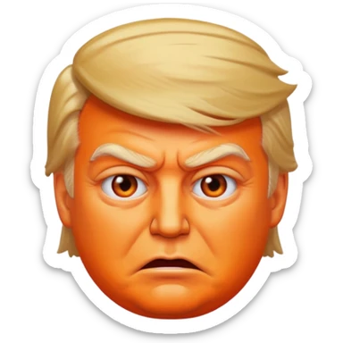 Donald Trump emoji, exaggerated big orange face, evil expression sticker