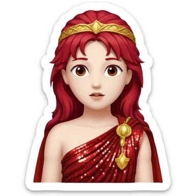 Vesta, Goddess from Hearth Roman Deities with long dark red hair, red sequin toga sticker