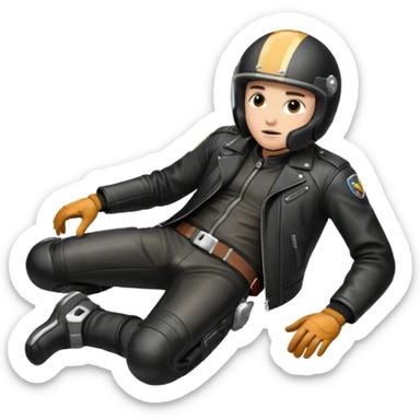 a motorcyclist lying on the ground who has just fallen sticker