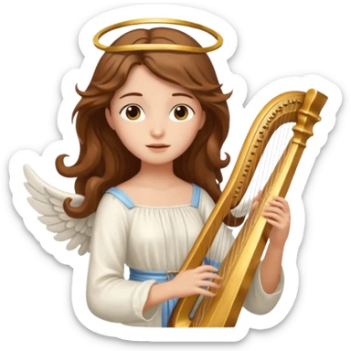 Female angel holding harp with flowing brown hair sticker